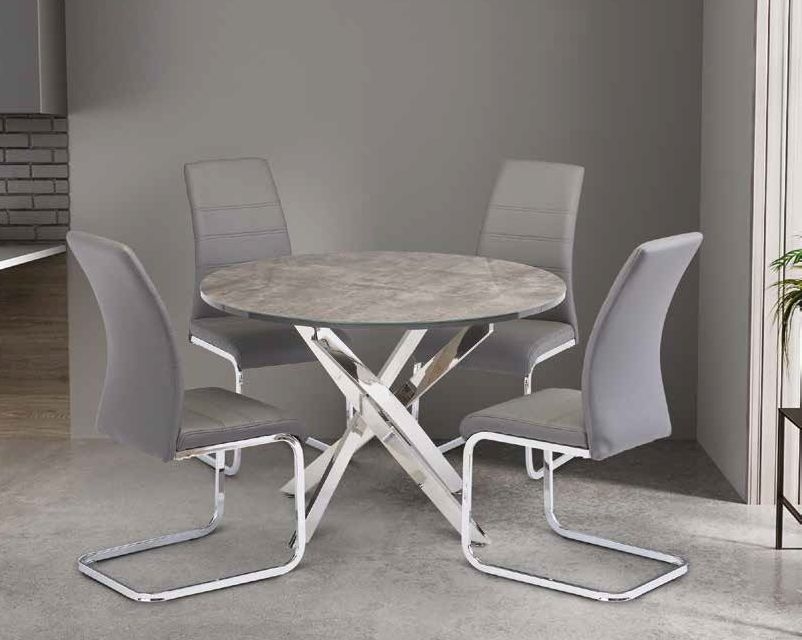 Product photograph of Covina 2 Seater Round Dining Table - Grey Glass Top With Chrome Legs from Choice Furniture Superstore.