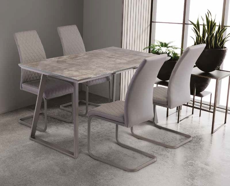 Product photograph of Covina 4 Seater Dining Table - Grey Glass Top With Grey Powder Coated Base from Choice Furniture Superstore.