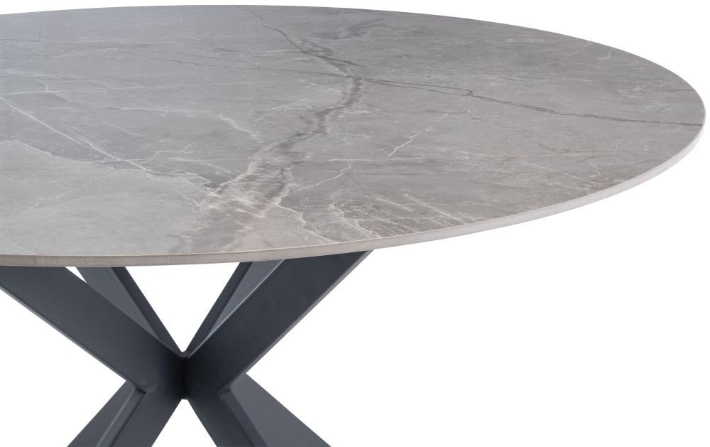 Product photograph of Bellflower 4 Seater Round Dining Table - Grey Sintered Stone Top With Black Powder Coated Legs from Choice Furniture Superstore.