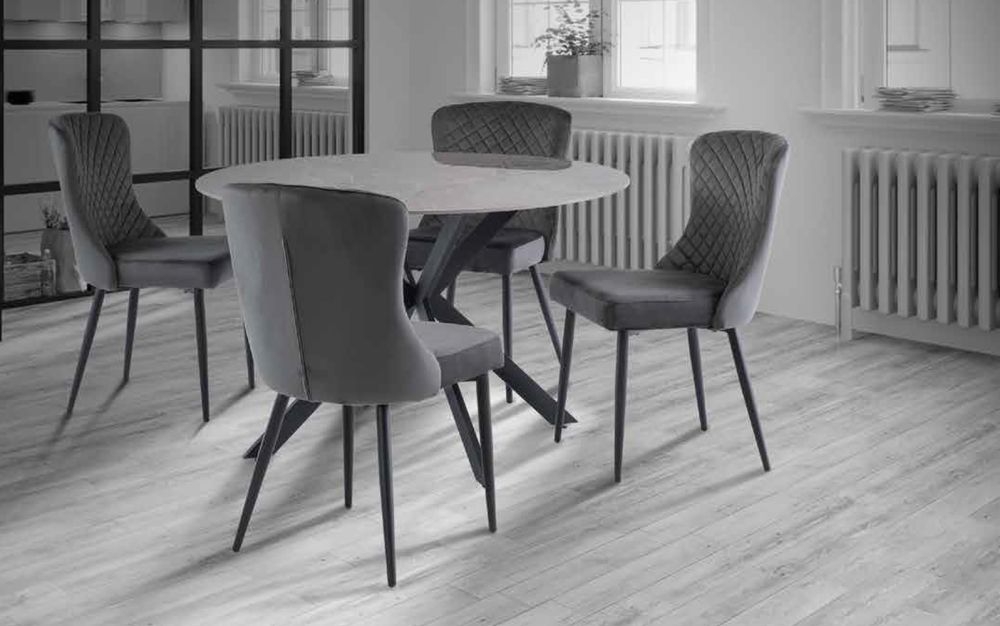 Product photograph of Bellflower 4 Seater Round Dining Table - Grey Sintered Stone Top With Black Powder Coated Legs from Choice Furniture Superstore.