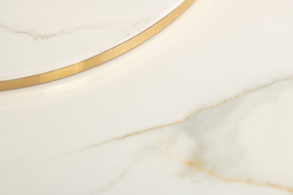 Product photograph of Burbank Set Of 2 Round Coffee Table - Kass Gold Marble Effect Top With Brushed Gold Base from Choice Furniture Superstore.