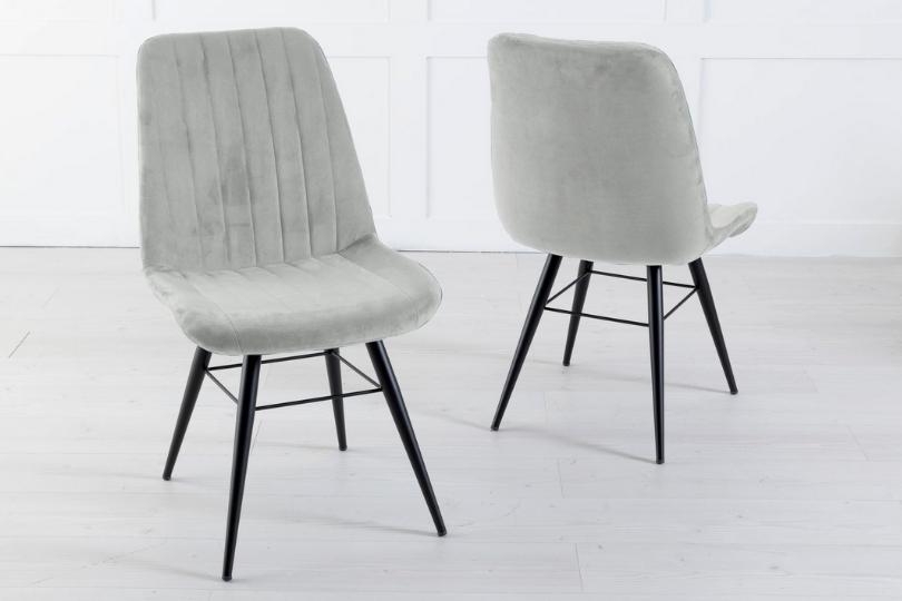 Product photograph of Clearance - Piano Beige Dining Chair Velvet Fabric Upholstered With Round Black Metal Legs from Choice Furniture Superstore.