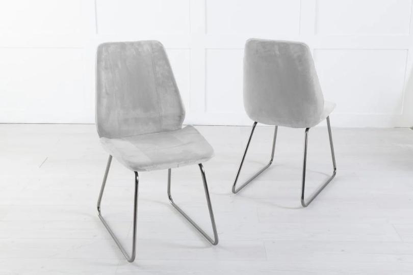 Product photograph of Clearance - Soho Light Grey Dining Chair Velvet Fabric Upholstered With Chrome Sled Base from Choice Furniture Superstore.