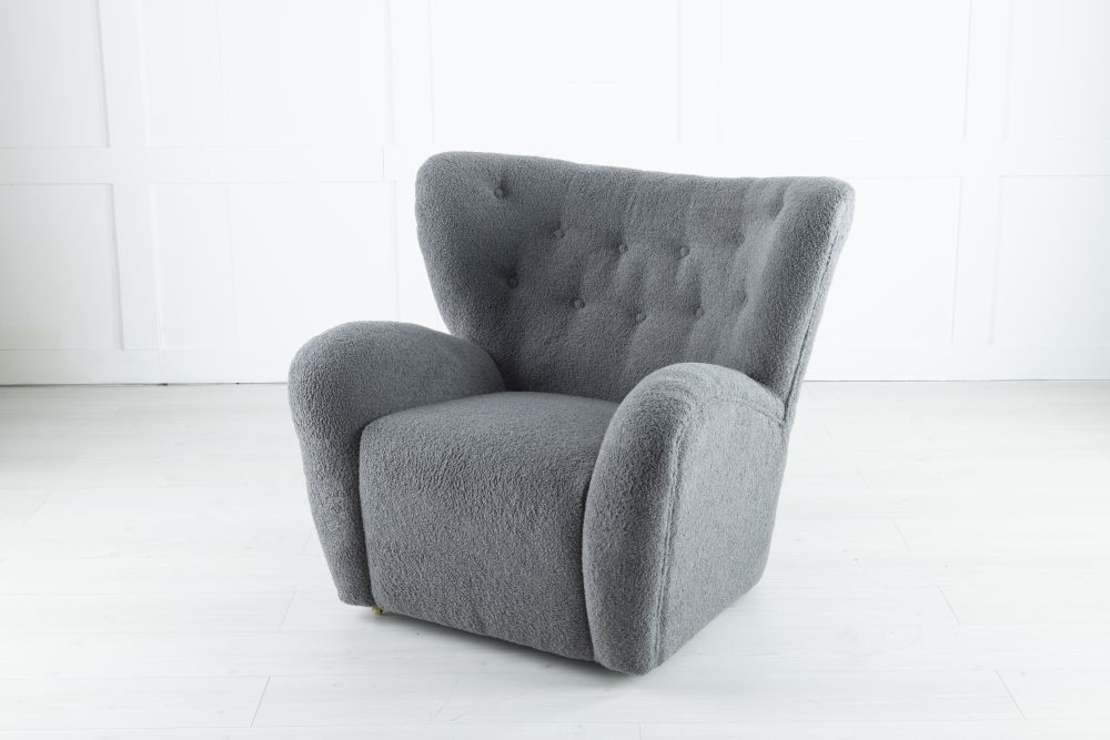 Product photograph of Clearance - Teddy Grey Wing Back Accent Armchair Boucle Fabric from Choice Furniture Superstore.