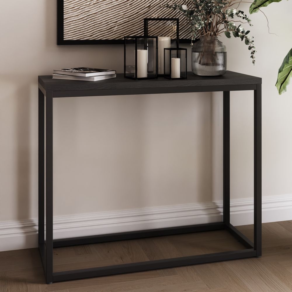 Product photograph of Stockholm Black And Oak Small Console Table from Choice Furniture Superstore.