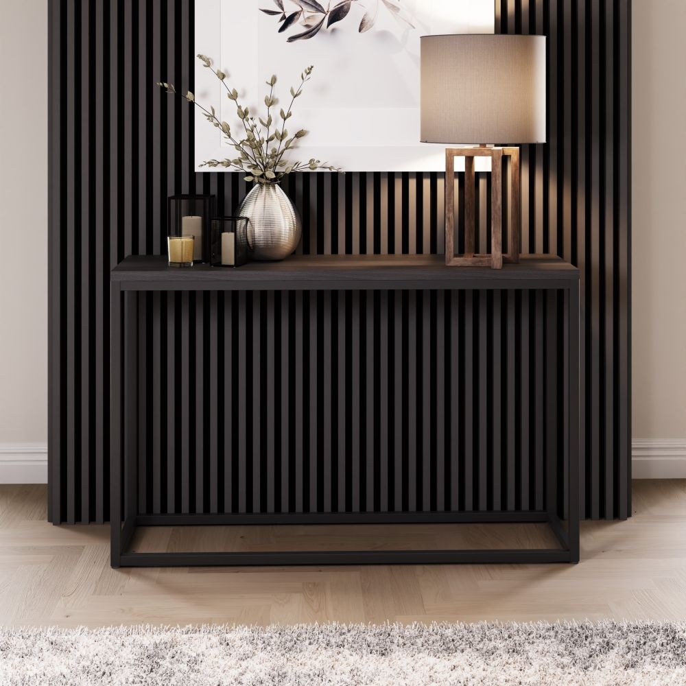 Product photograph of Stockholm Black And Oak Medium Console Table from Choice Furniture Superstore.