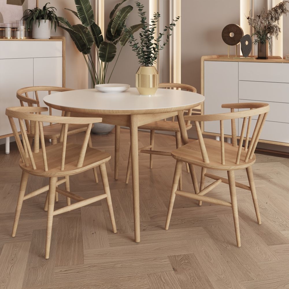 Product photograph of Aarhus White And Oak Round Dining Table from Choice Furniture Superstore.