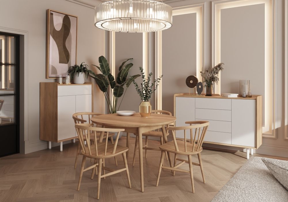 Product photograph of Aarhus White And Oak Round Dining Table from Choice Furniture Superstore.