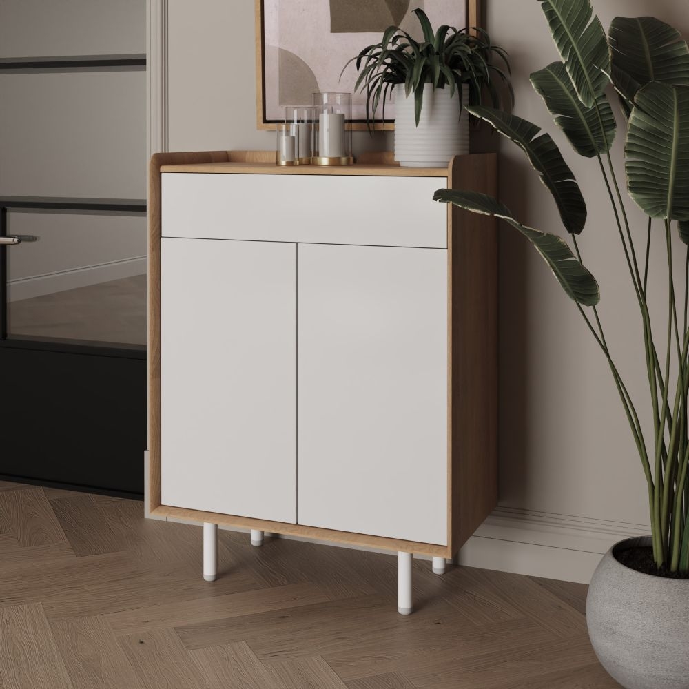 Product photograph of Aarhus White And Oak Small Sideboard from Choice Furniture Superstore.