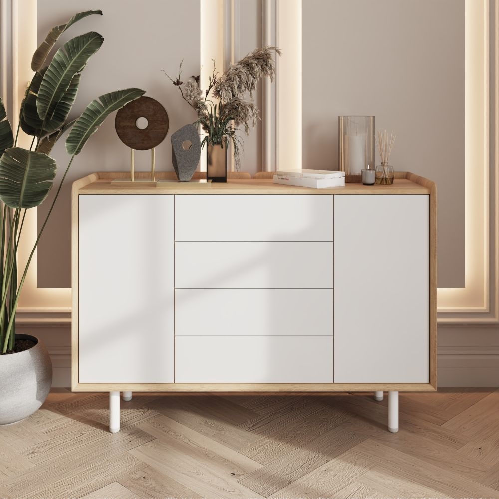 Product photograph of Aarhus White And Oak Large Sideboard from Choice Furniture Superstore.