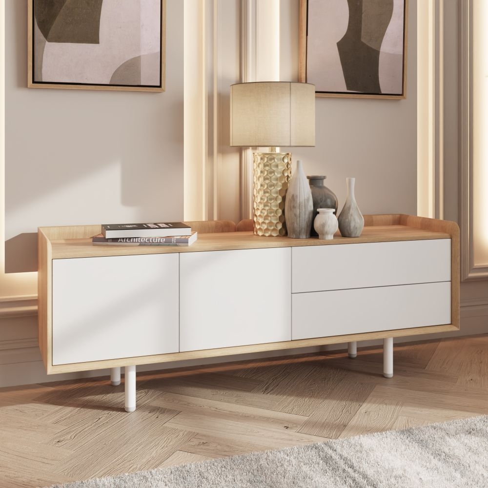 Product photograph of Aarhus White And Oak Low Sideboard from Choice Furniture Superstore.