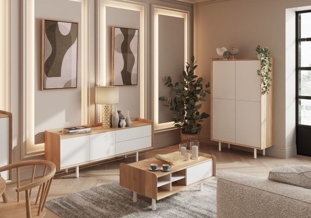 Product photograph of Aarhus White And Oak Low Sideboard from Choice Furniture Superstore.