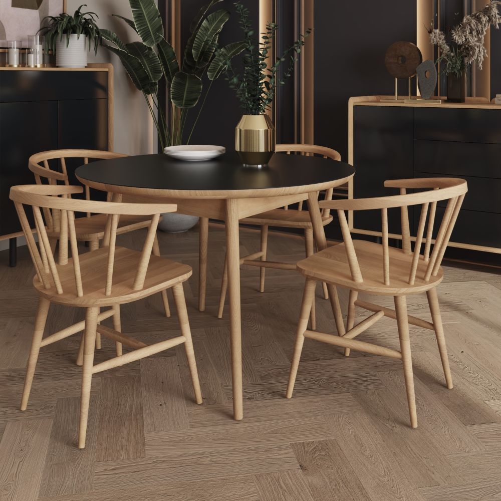 Product photograph of Aarhus Anthracite And Oak Round Dining Table from Choice Furniture Superstore.