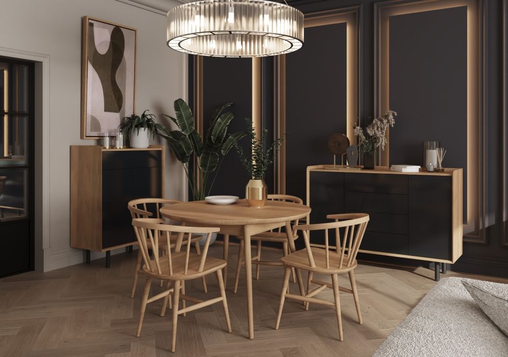 Product photograph of Aarhus Anthracite And Oak Round Dining Table from Choice Furniture Superstore.