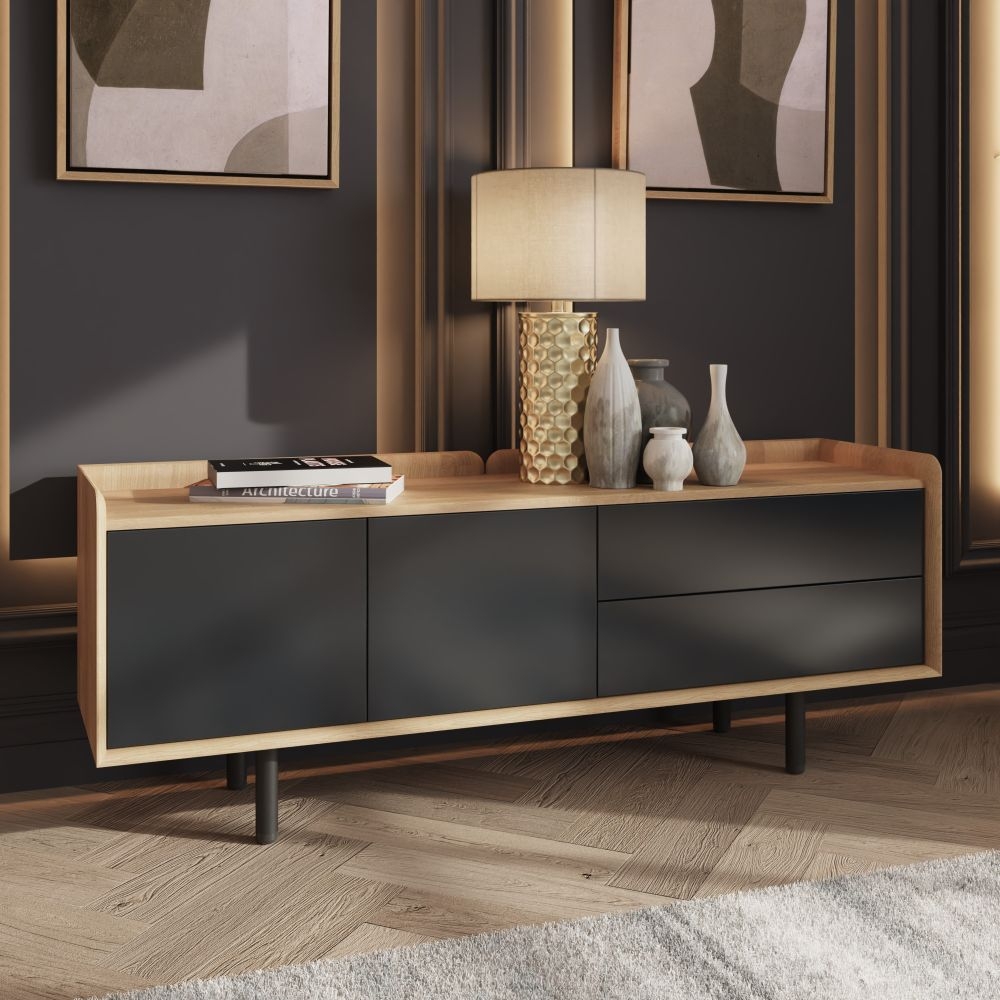 Product photograph of Aarhus Anthracite And Oak Low Sideboard from Choice Furniture Superstore.