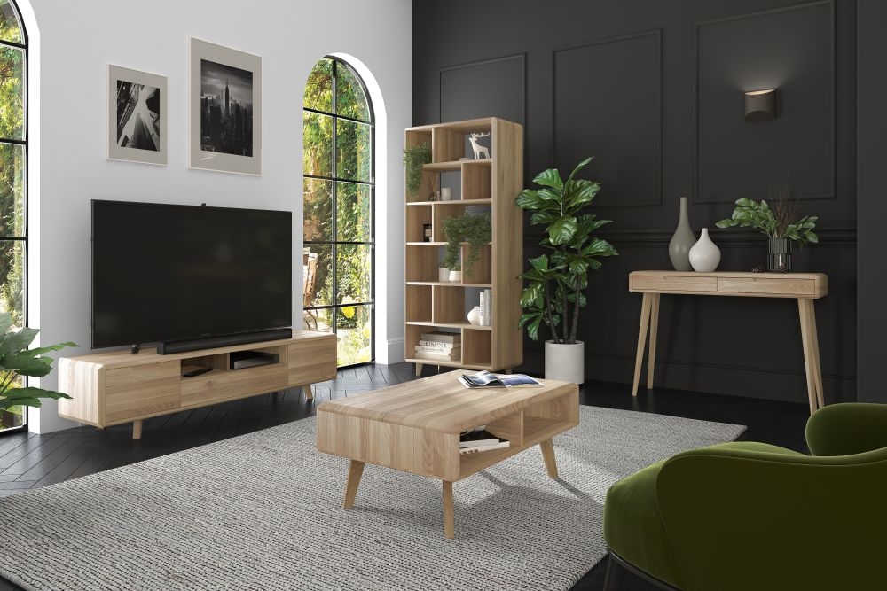 Product photograph of Bergen Scandinavian Oak 2 Drawer Console Table from Choice Furniture Superstore.