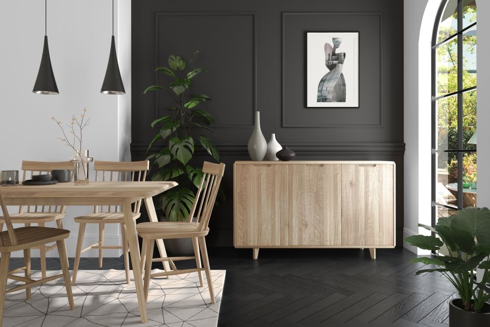 Product photograph of Bergen Scandinavian Oak 3 Door Sideboard from Choice Furniture Superstore.