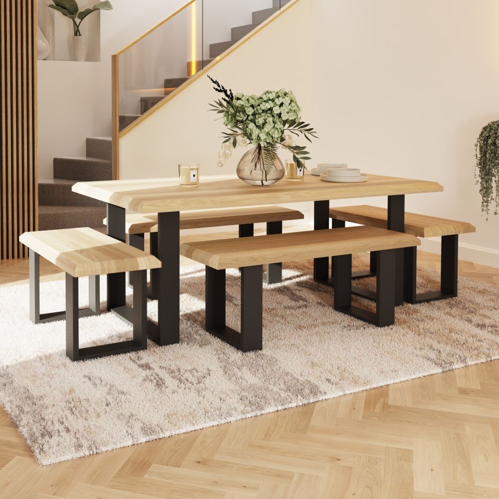 Product photograph of Malmo Oak 180cm Dining Table With Black Metal U Legs from Choice Furniture Superstore.