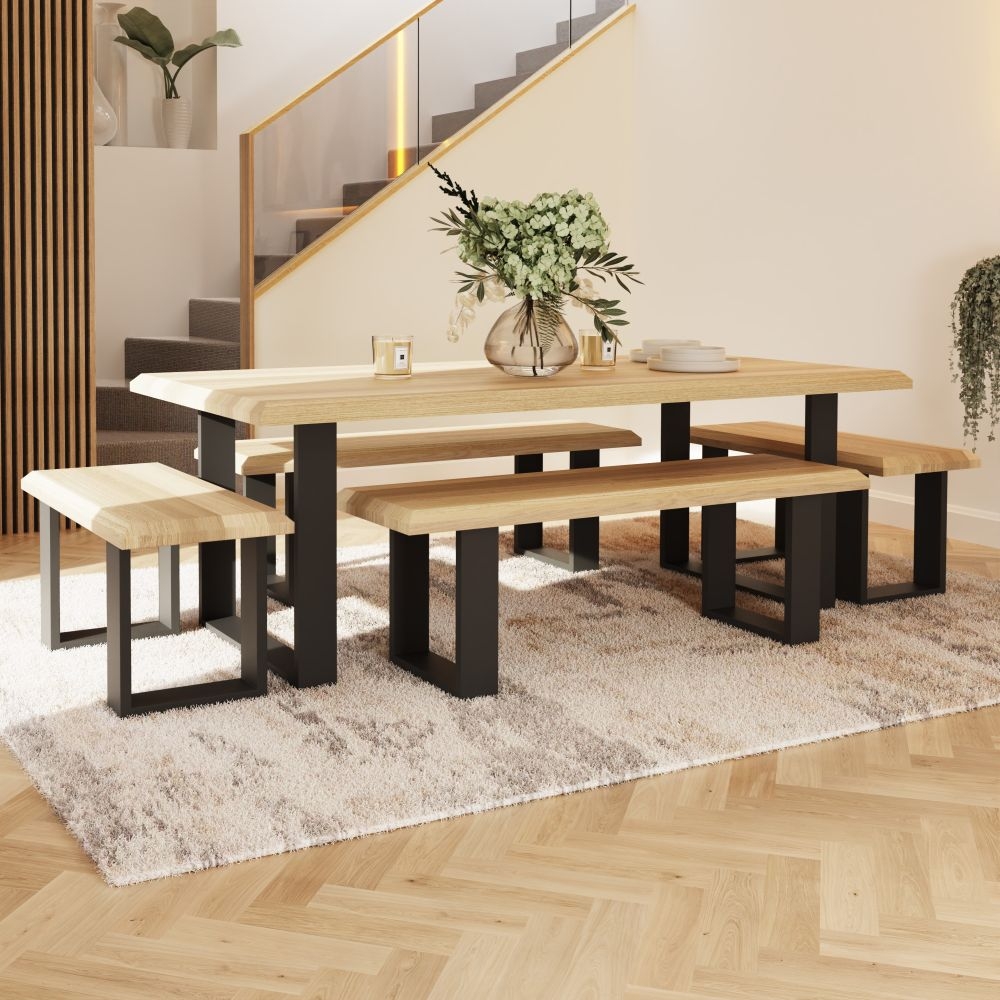 Product photograph of Malmo Oak 200cm Dining Table With Black Metal U Legs - 8 Seater from Choice Furniture Superstore.