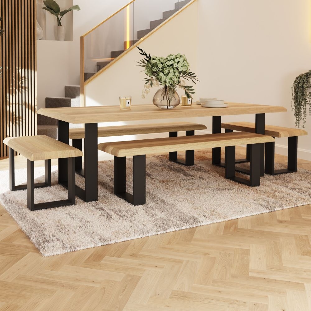 Product photograph of Malmo Oak 220cm Dining Table With Black Metal U Legs from Choice Furniture Superstore.