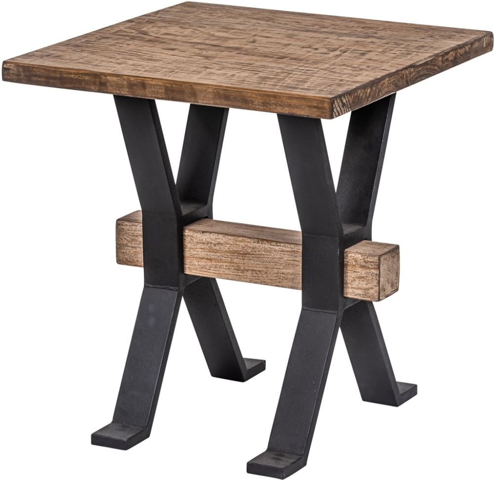 Product photograph of Maida Reclaimed Rustic Pine Side Table With Black Metal X Leg Base from Choice Furniture Superstore.