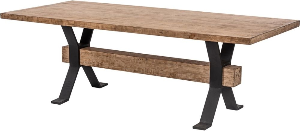 Product photograph of Maida Reclaimed Rustic Pine Large Dining Table With Black Metal X Leg Base from Choice Furniture Superstore.