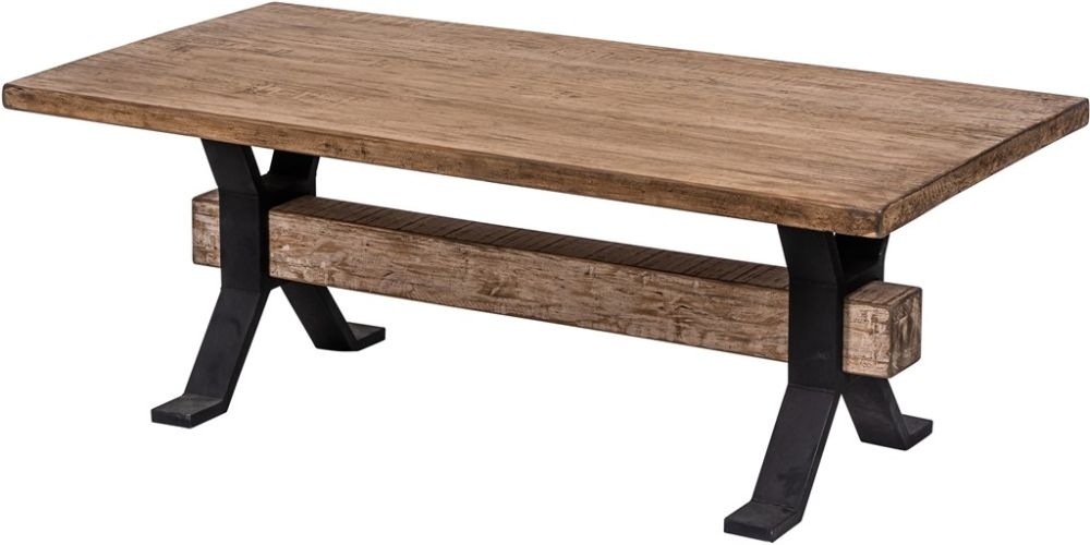 Product photograph of Maida Reclaimed Rustic Pine Coffee Table With Black Metal X Leg Base from Choice Furniture Superstore.