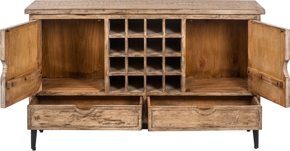 Product photograph of Maida Reclaimed Rustic Pine 2 Door Sideboard With Wine Rack from Choice Furniture Superstore.