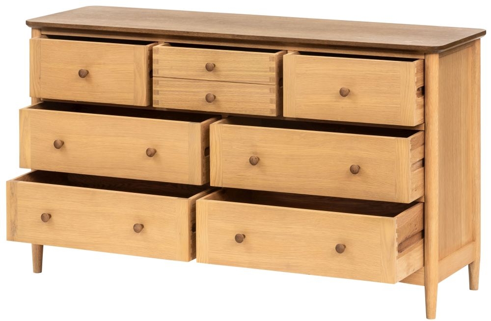 Grace Natural Oak 3 Over 4 Drawer Wide Chest