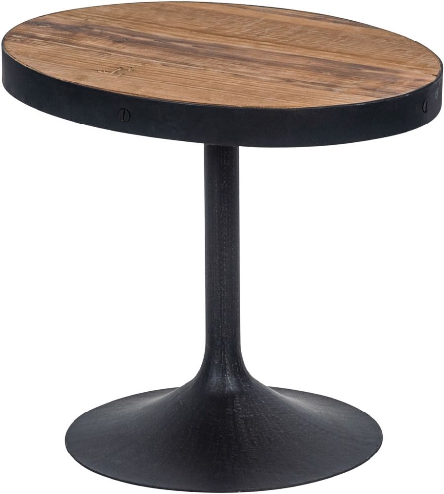 Product photograph of Revival Reclaimed Pine And Black Metal Flute Base Small Side Table from Choice Furniture Superstore.