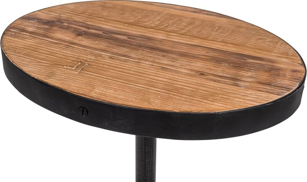 Product photograph of Revival Reclaimed Pine And Black Metal Flute Base Small Side Table from Choice Furniture Superstore.