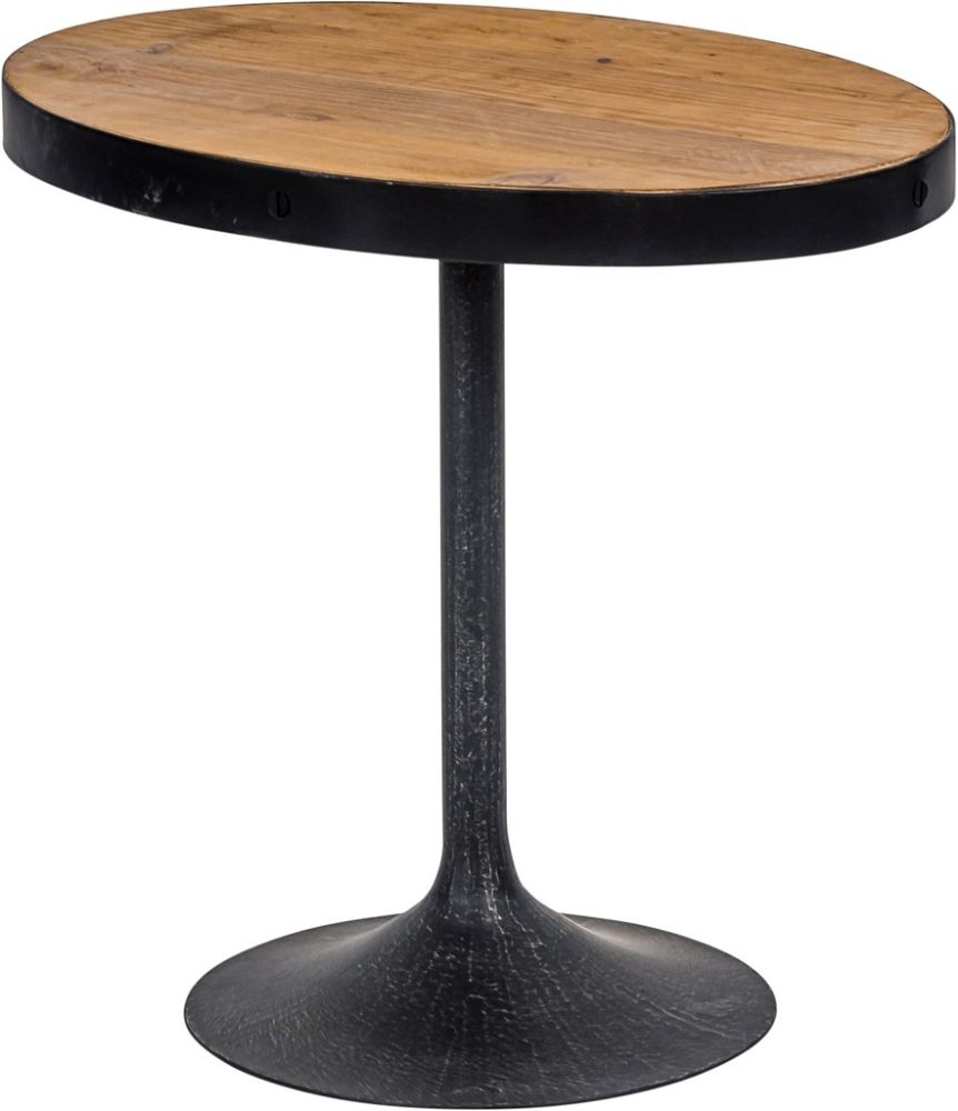 Product photograph of Revival Reclaimed Pine And Black Metal Flute Base Medium Side Table from Choice Furniture Superstore.