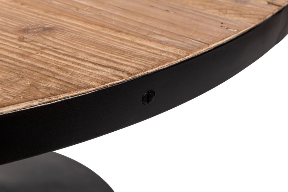 Product photograph of Revival Reclaimed Pine And Black Metal Flute Base Round Dining Table from Choice Furniture Superstore.