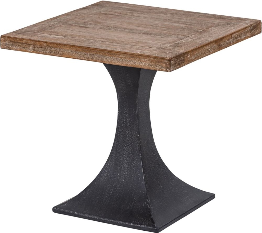 Product photograph of Chelsea Reclaimed Pine Side Table With Black Flute Shape Metal Base from Choice Furniture Superstore.