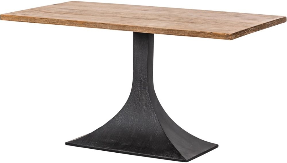 Product photograph of Chelsea Reclaimed Pine Single Pedestal Dining Table With Black Flute Shape Metal Base from Choice Furniture Superstore.