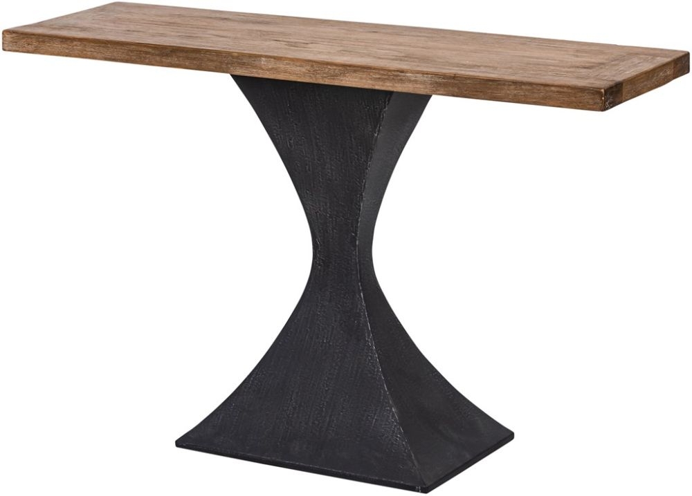 Product photograph of Chelsea Reclaimed Pine Console Table With Black Flute Shape Metal Base from Choice Furniture Superstore.