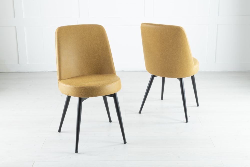 Clearance - Dover Mustard Dining Chair, Velvet Fabric Upholstered with Black Metal Legs