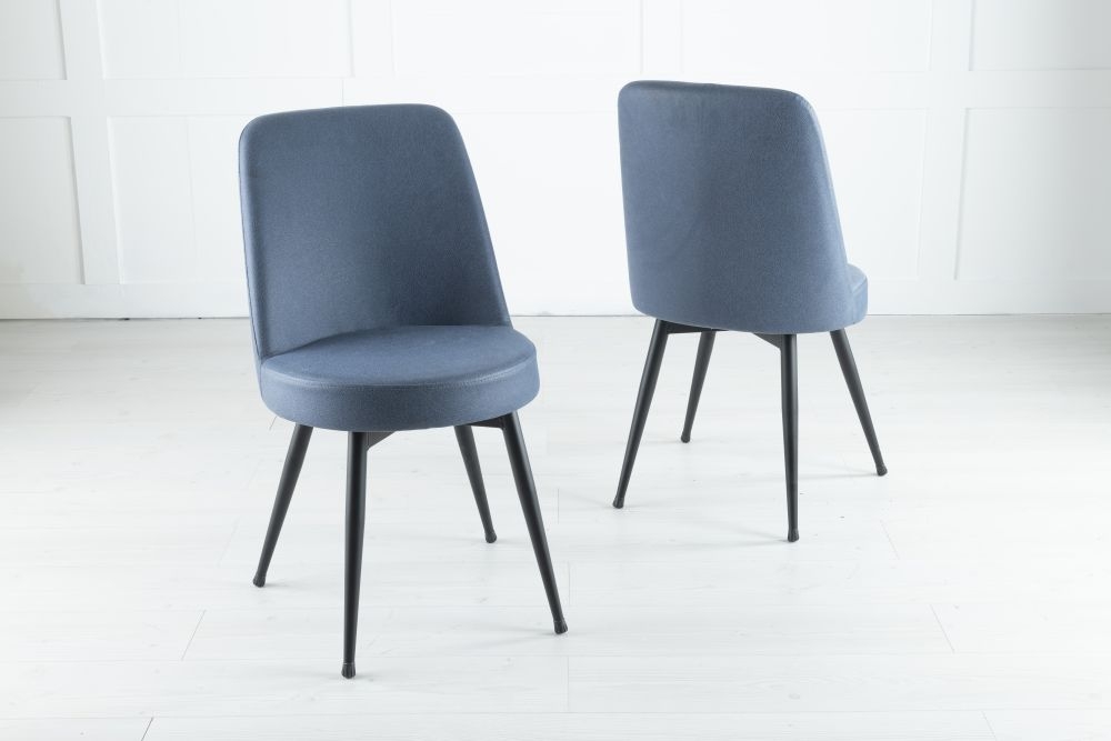 Product photograph of Clearance - Dover Blue Dining Chair Velvet Fabric Upholstered With Black Metal Legs from Choice Furniture Superstore.