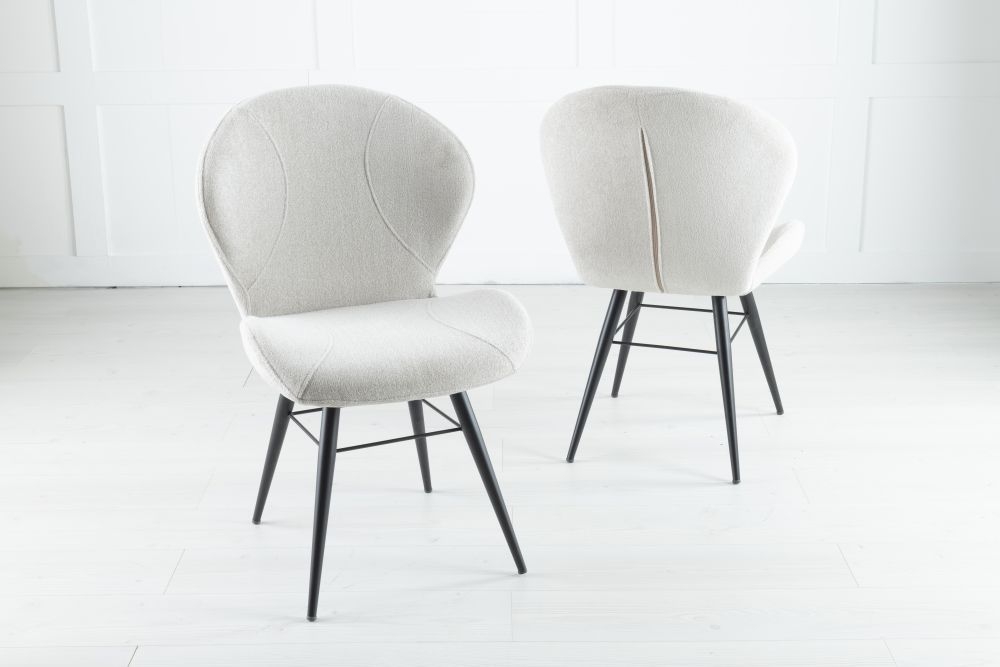 Product photograph of Clearance - Arctic Beige Dining Chair Velvet Fabric Upholstered With Round Black Metal Legs from Choice Furniture Superstore.