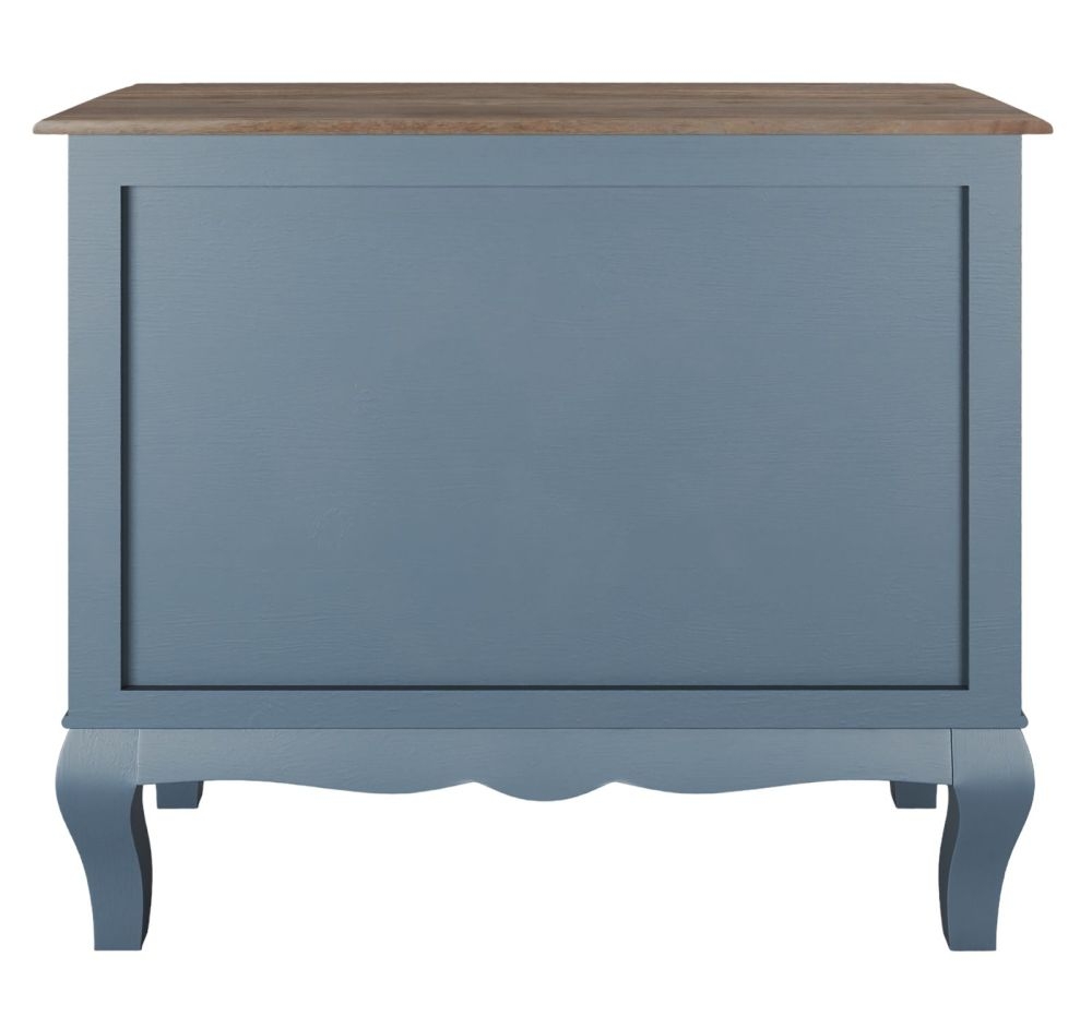 Product photograph of Clearance - Fleur French Style 2 Door Sideboard Stiffkey Blue Painted Solid Mango Wood 95cm Small Cabinet from Choice Furniture Superstore.