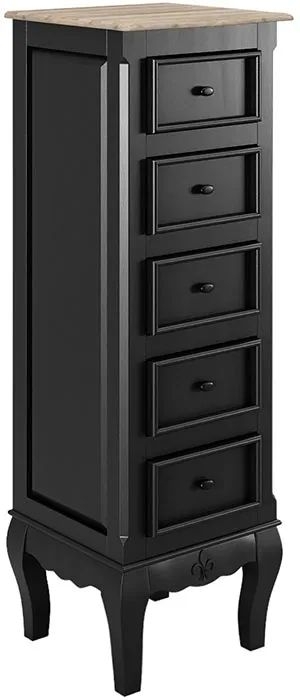 Product photograph of Clearance - Fleur French Style Black 5 Drawer Narrow Tall Chest - Made In Solid Mango Wood from Choice Furniture Superstore.