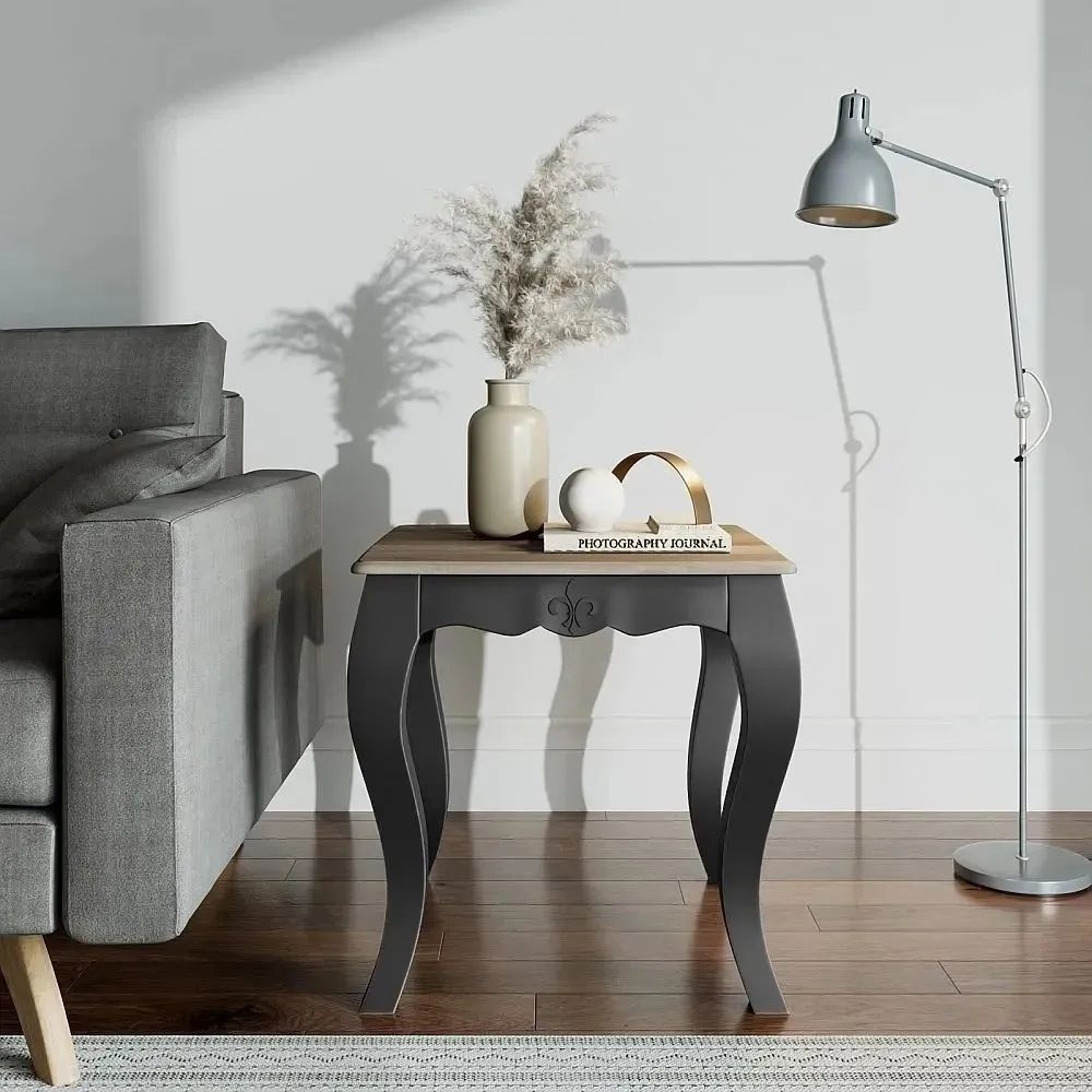 Product photograph of Clearance - Fleur French Style Black Lamp Table - Made In Solid Mango Wood from Choice Furniture Superstore.