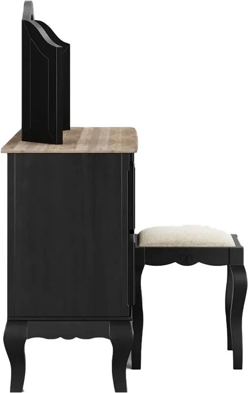 Product photograph of Clearance - Fleur French Style Black 4 Drawer Kneehole Dressing Table - Made In Solid Mango Wood from Choice Furniture Superstore.