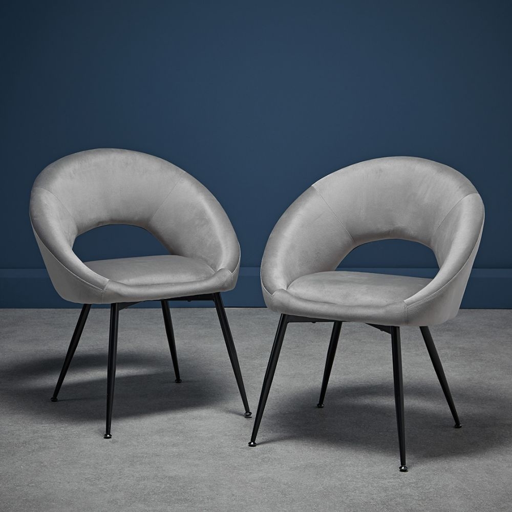 Product photograph of Lulu Pale Velvet Fabric Dining Chair With Black Legs Sold In Pairs - Comes In Grey Black And Pink from Choice Furniture Superstore.