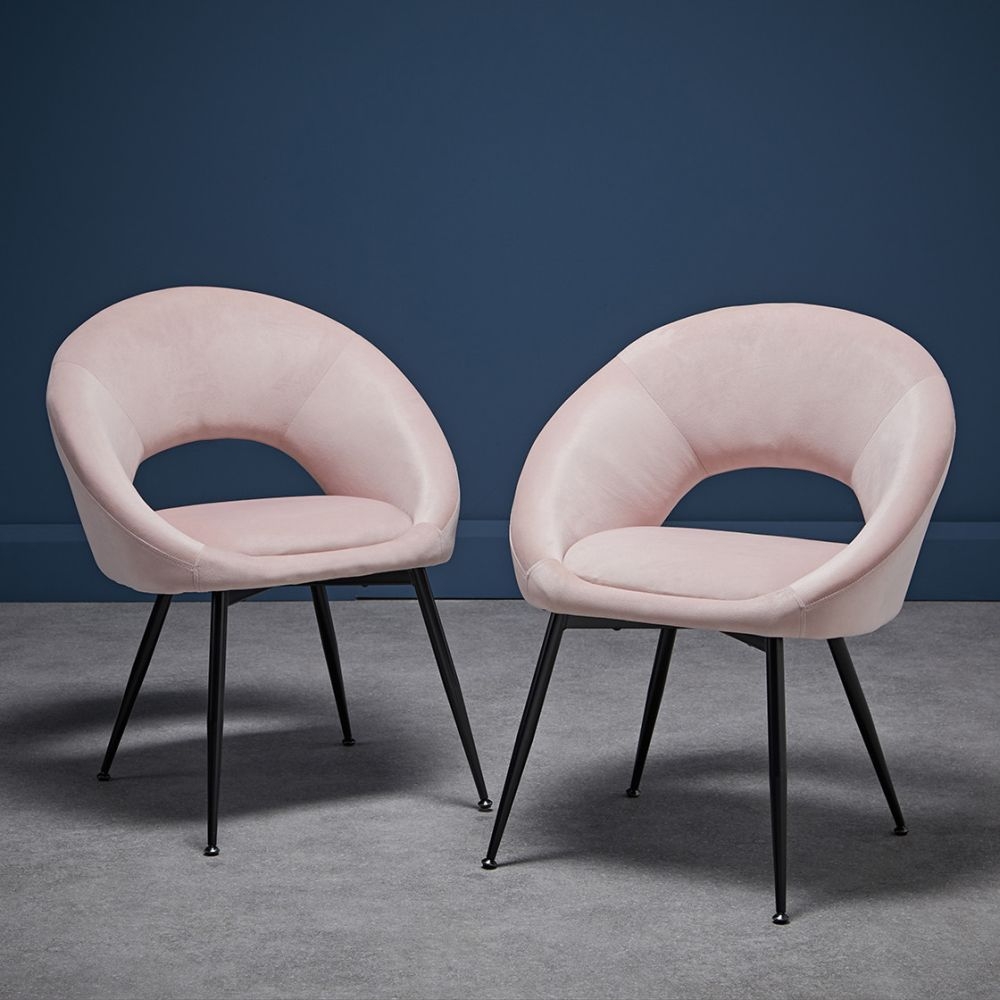 Product photograph of Lulu Pink Velvet Fabric Dining Chair With Black Legs Sold In Pairs from Choice Furniture Superstore.