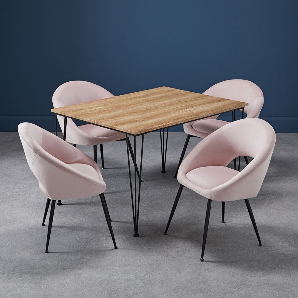 Product photograph of Lulu Pink Velvet Fabric Dining Chair With Black Legs Sold In Pairs from Choice Furniture Superstore.