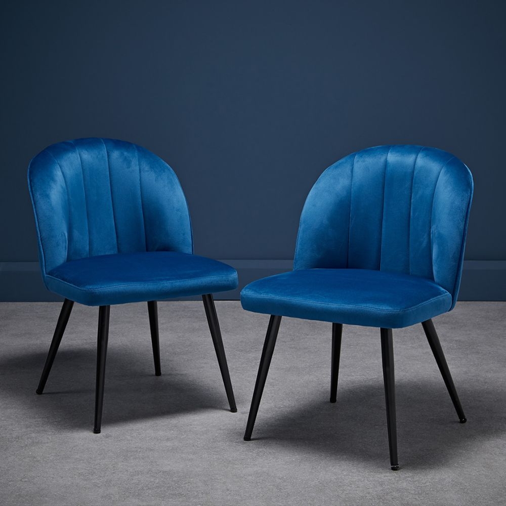 Product photograph of Orla Blue Velvet Fabric Dining Chair With Black Legs Sold In Pairs from Choice Furniture Superstore.