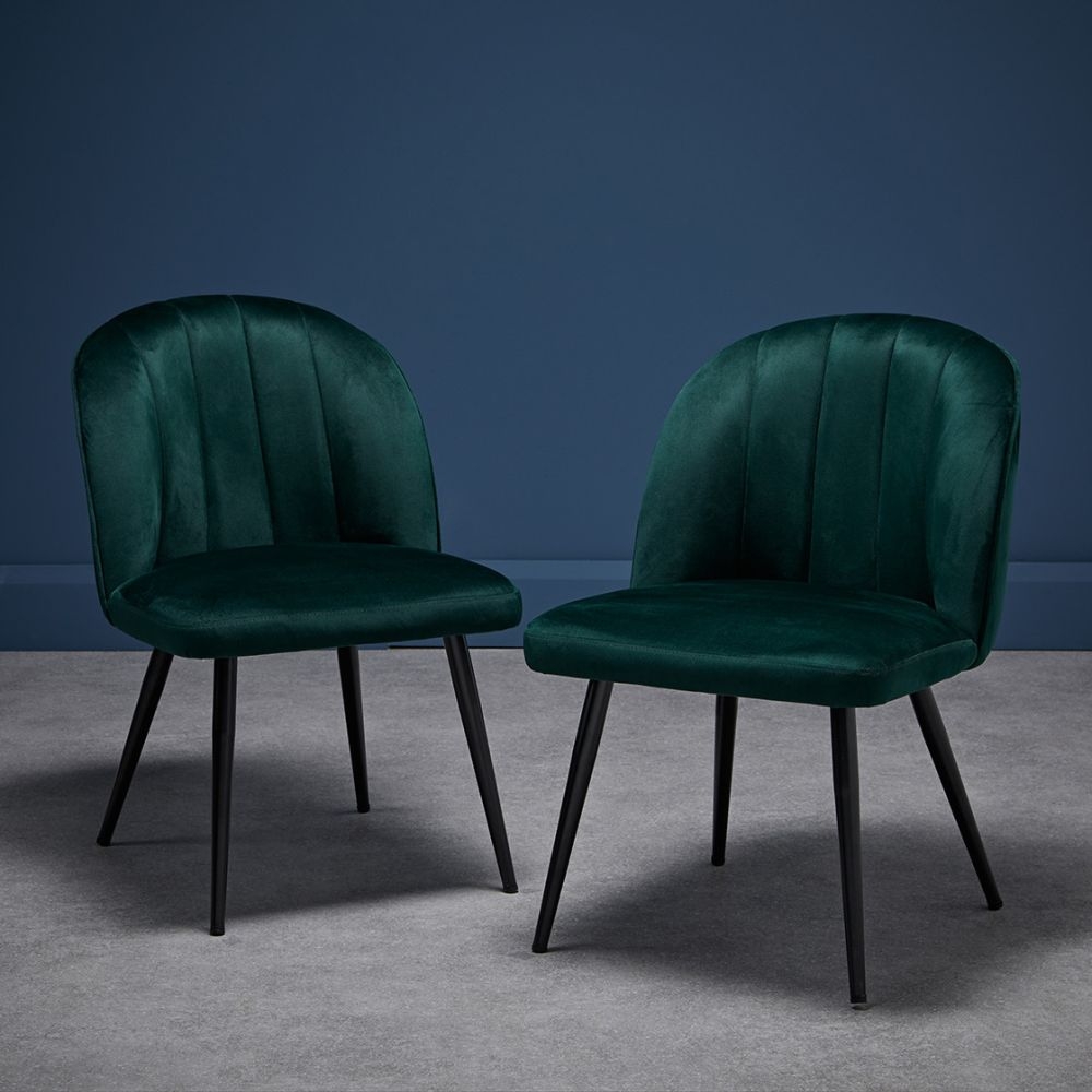 Product photograph of Orla Green Velvet Fabric Dining Chair With Black Legs Sold In Pairs from Choice Furniture Superstore.