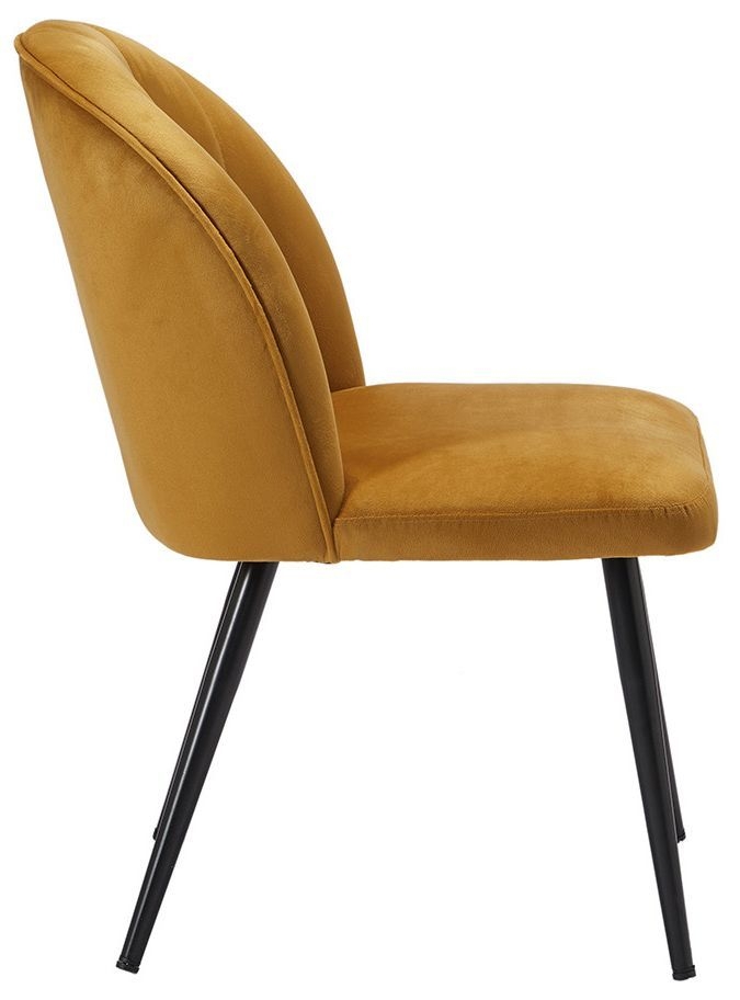 Product photograph of Orla Mustard Velvet Fabric Dining Chair With Black Legs Sold In Pairs from Choice Furniture Superstore.