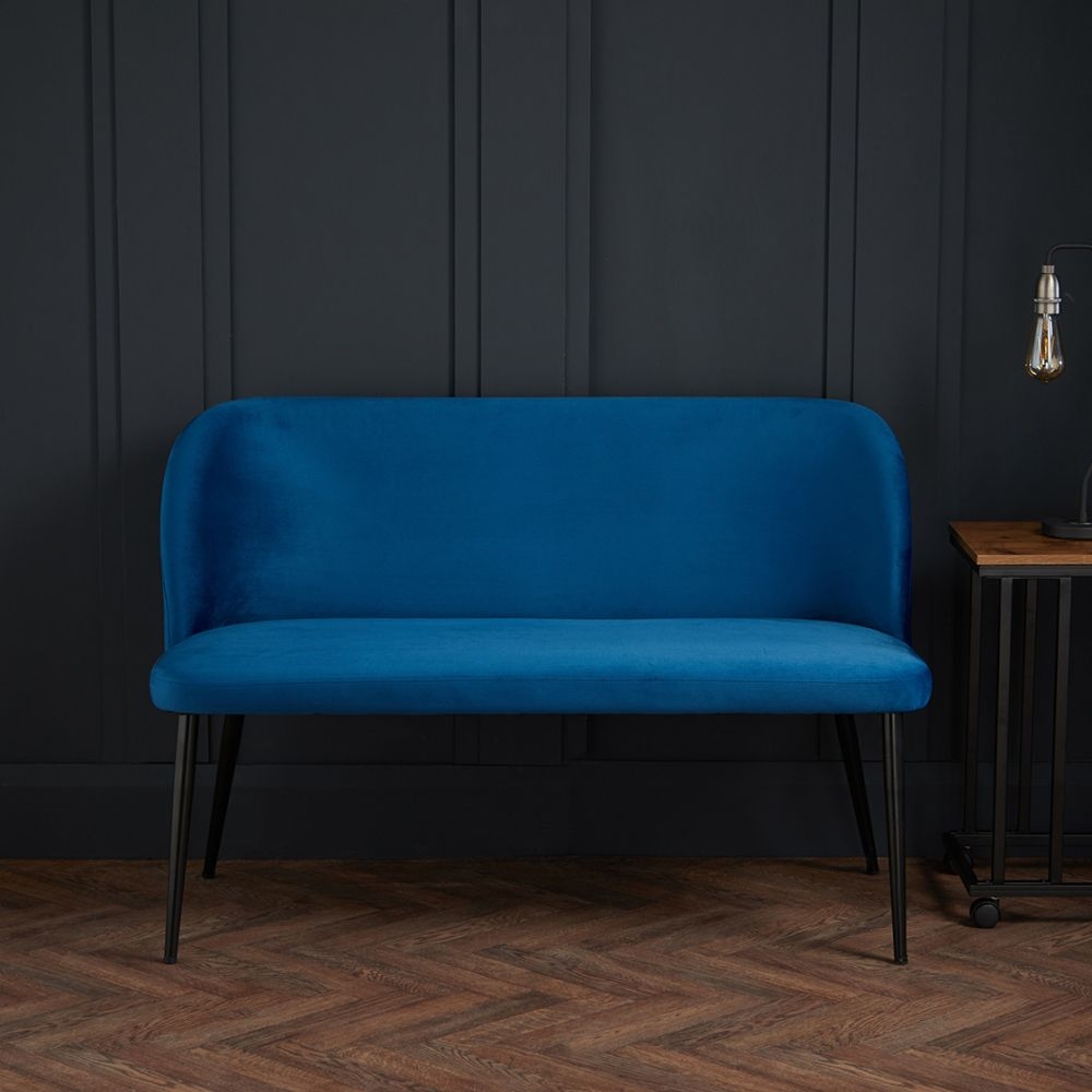 Product photograph of Zara Blue Velvet Fabric Dining Bench With Backrest from Choice Furniture Superstore.